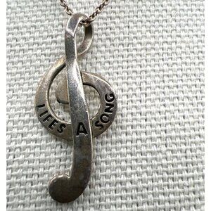 Vintage Sterling Silver Lifes A Song Treble Clef Pendant 925 Necklace 18" Music
